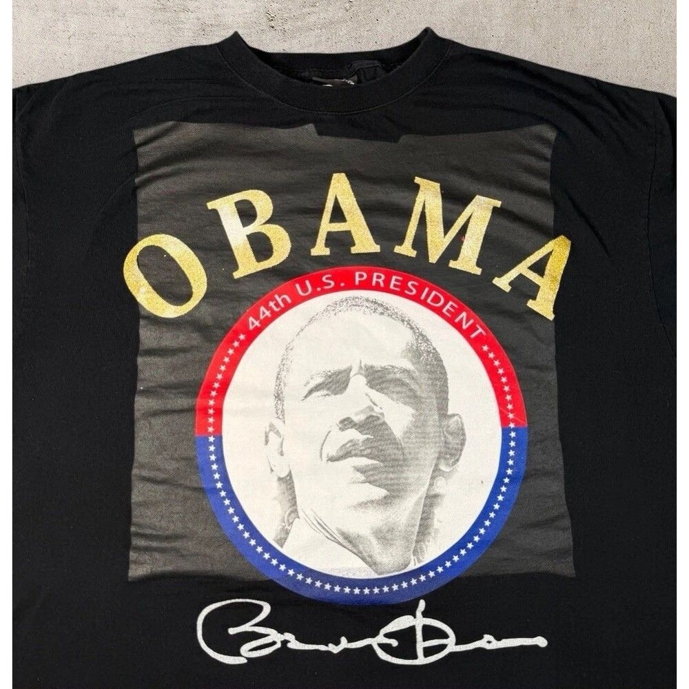 Vtg Barack Obama 44th US President Shirt Mens 3XL Big Logo Double Sided Rap Tee